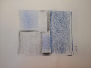Bleuets et ombres grises, pastels secs