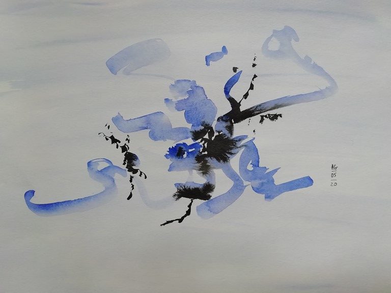 Aquarelle bleue-encre chine